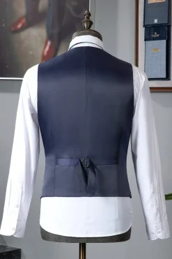 Grey Blue Notched Lapel Classic 3-Piece Men's Suit