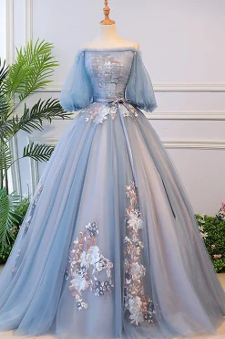 Grey Blue Off the Shoulder Quinceanera Dresses with Appliques