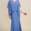 Grey Blue Sparkly Beaded Batwing Sleeves Mother of the Bride Dress