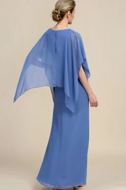 Grey Blue Sparkly Beaded Batwing Sleeves Mother of the Bride Dress
