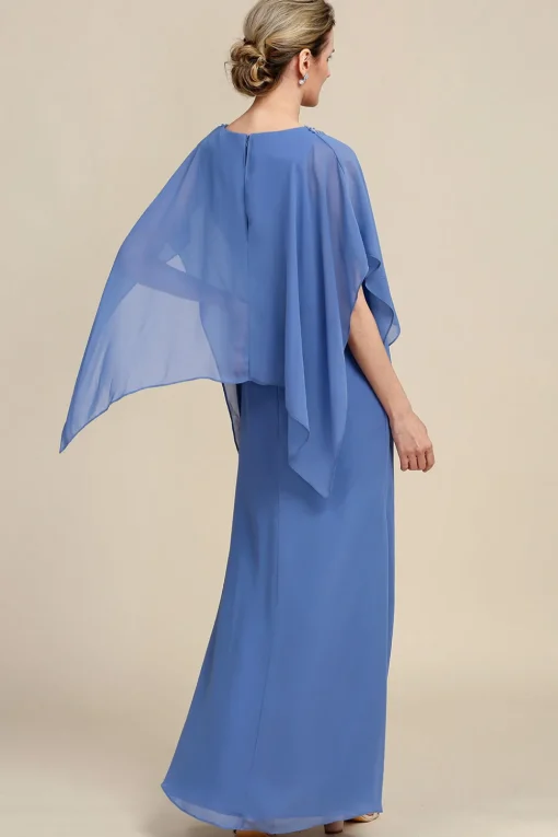 Grey Blue Sparkly Beaded Batwing Sleeves Mother of the Bride Dress