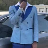 Grey Blue Sparkly Peak Lapel 2 Piece Men's Prom Suits