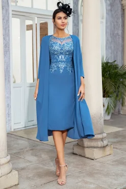 Grey Blue Two Piece Mother of the Bride Dress with Lace