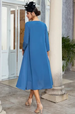 Grey Blue Two Piece Mother of the Bride Dress with Lace
