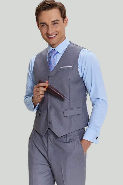 Grey Men's 3 Piece Notched Lapel Prom Suits