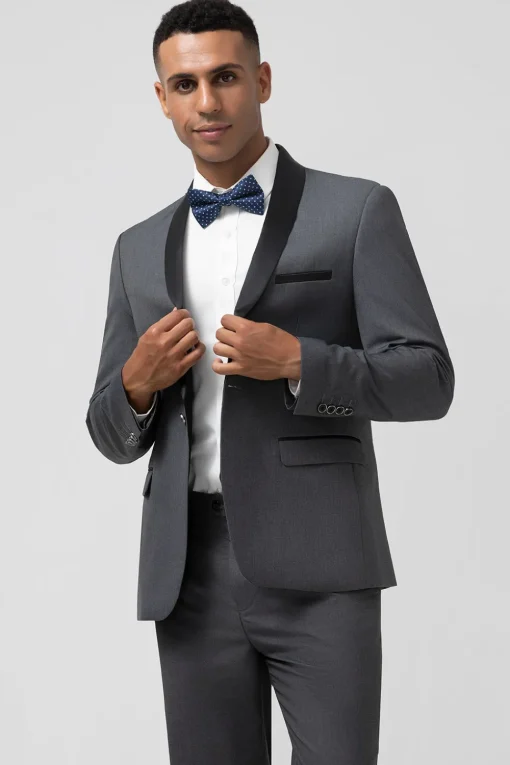 Grey Notch Lapel One Button 2 Pieces Men Suits