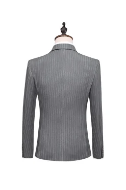 Grey Pinstripe Notched Lapel Men's 2 Pieces Suits