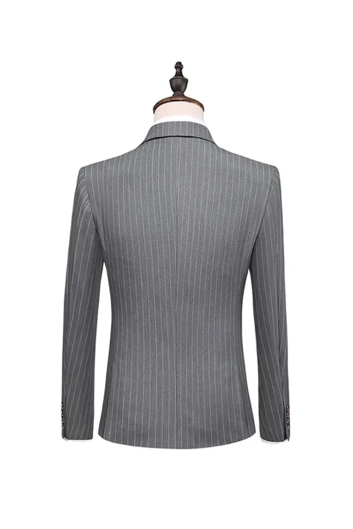 Grey Pinstripe Notched Lapel Men's 2 Pieces Suits