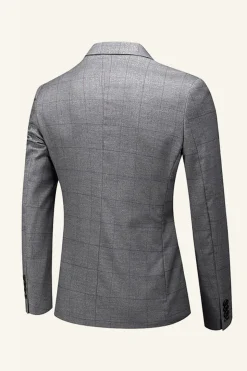 Grey Plaid 3 Piece Notched Lapel Men's Wedding Suits