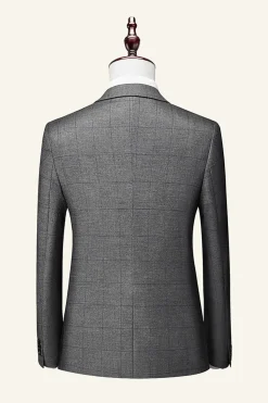 Grey Plaid 3 Piece Notched Lapel Men's Wedding Suits
