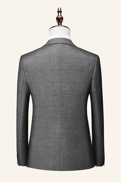 Grey Plaid 3 Piece Notched Lapel Men's Wedding Suits