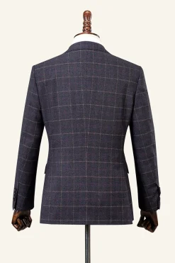 Grey Plaid Double-Breasted 2-Piece Men's Suit