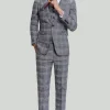 Grey Plaid Wide Peak Lapel 3 Piece Single Breasted Men's Suits