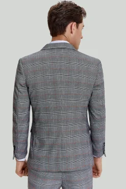 Grey Plaid Wide Peak Lapel 3 Piece Single Breasted Men's Suits