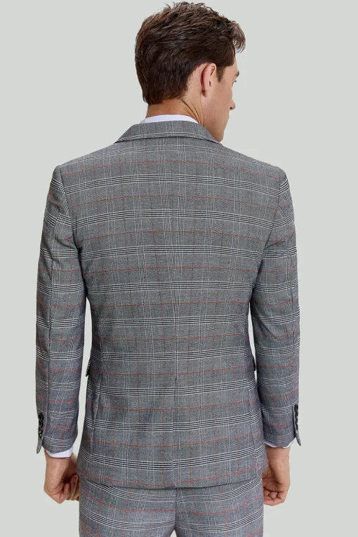 Grey Plaid Wide Peak Lapel 3 Piece Single Breasted Men's Suits