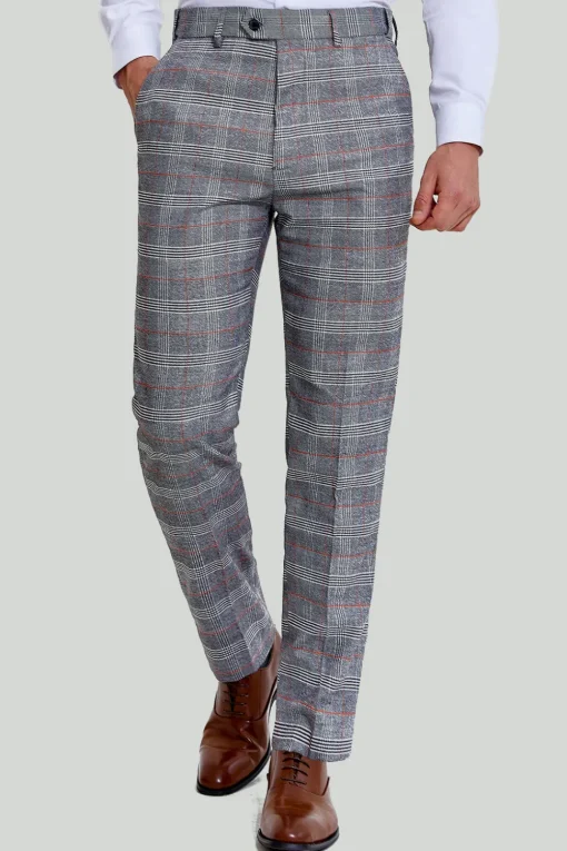 Grey Plaid Wide Peak Lapel 3 Piece Single Breasted Men's Suits