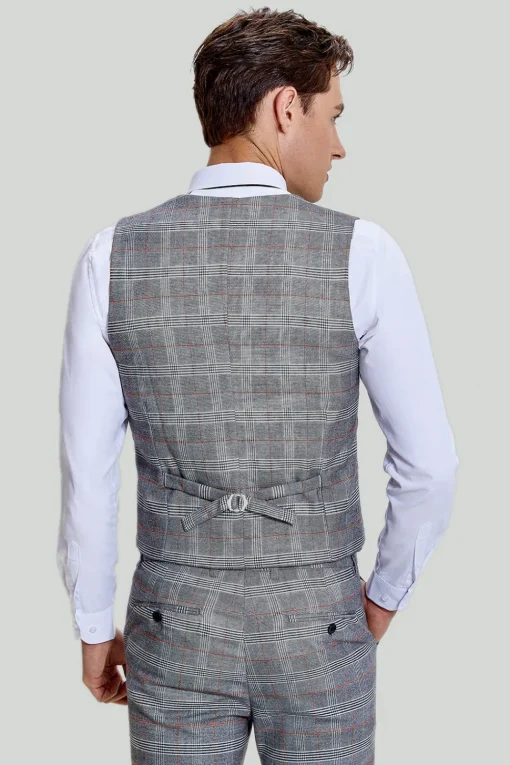 Grey Plaid Wide Peak Lapel 3 Piece Single Breasted Men's Suits