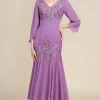Grey Purple Mermaid Chiffon Mother of the Bride Dress with Lace