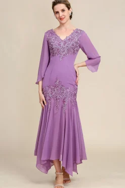 Grey Purple Mermaid Chiffon Mother of the Bride Dress with Lace