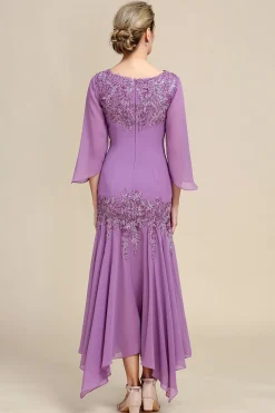 Grey Purple Mermaid Chiffon Mother of the Bride Dress with Lace