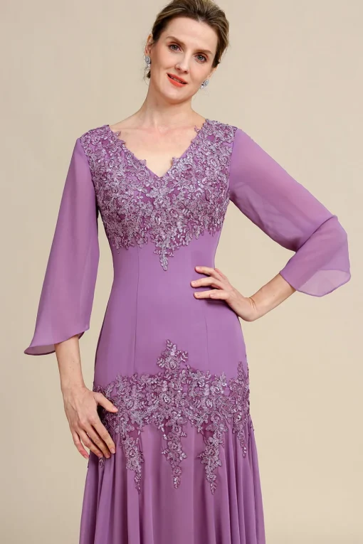 Grey Purple Mermaid Chiffon Mother of the Bride Dress with Lace