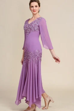 Grey Purple Mermaid Chiffon Mother of the Bride Dress with Lace