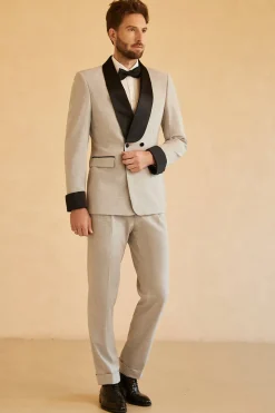 Grey Shawl Lapel Double Breasted 2 Piece Men's Suits