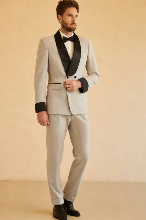 Grey Shawl Lapel Double Breasted 2 Piece Men's Suits