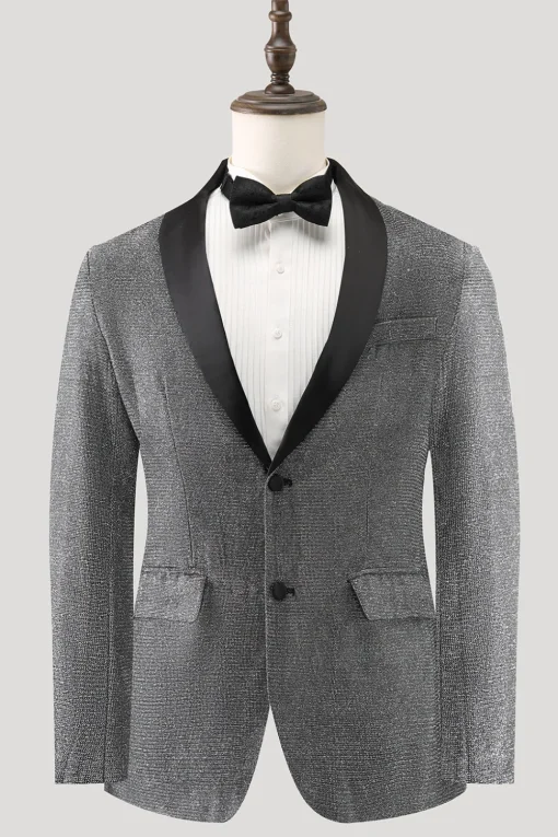 Grey Shawl Lapel Single Breasted Men's Prom Blazer