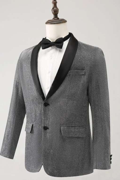 Grey Shawl Lapel Single Breasted Men's Prom Blazer