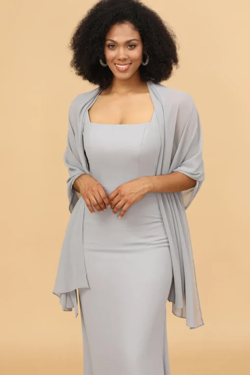 Grey Square Neck Mermaid Bridesmaid Dress