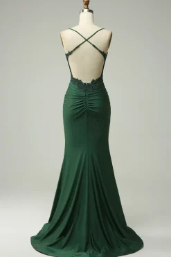 Halter Dark Green Mermaid Prom Dress with Beading