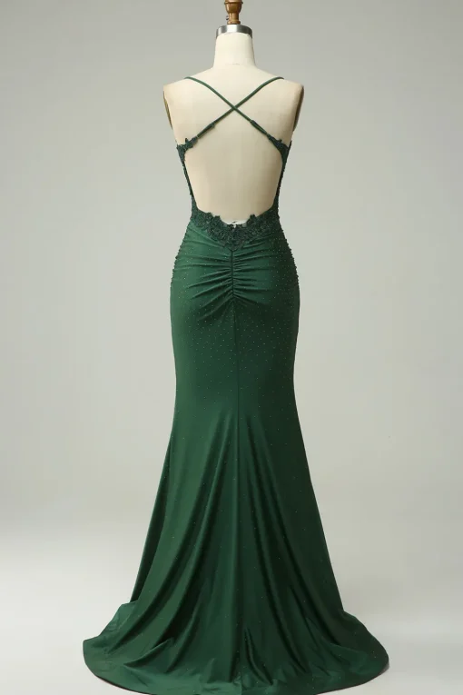 Halter Dark Green Mermaid Prom Dress with Beading