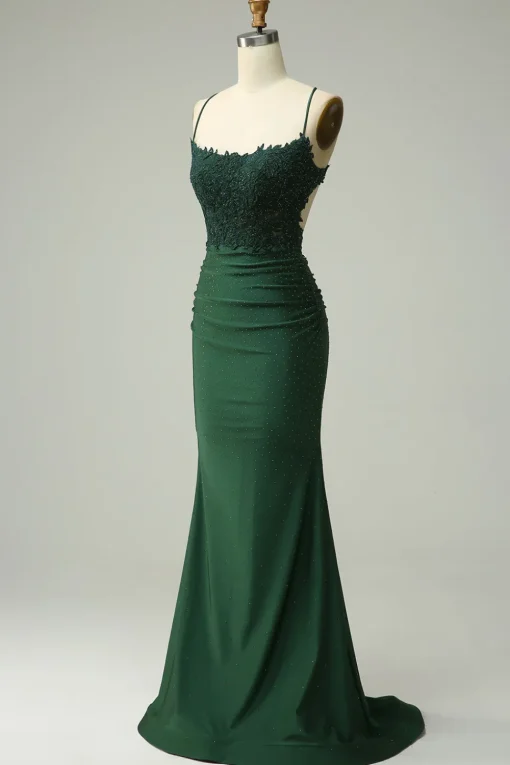 Halter Dark Green Mermaid Prom Dress with Beading