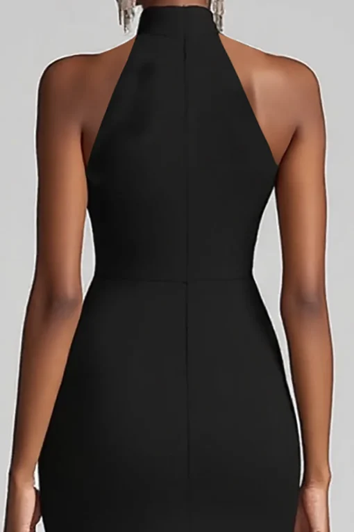 Halter Neck Ruffles Mermaid Black Tie Dress with Slit