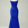 Halter Royal Blue Mermaid Prom Dress with Beading