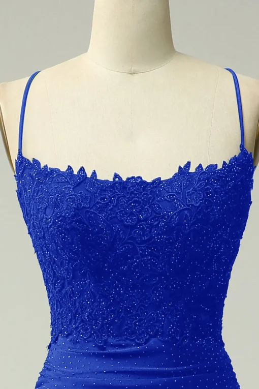 Halter Royal Blue Mermaid Prom Dress with Beading