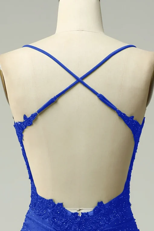 Halter Royal Blue Mermaid Prom Dress with Beading
