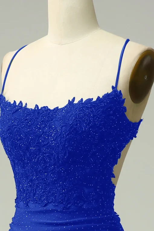 Halter Royal Blue Mermaid Prom Dress with Beading