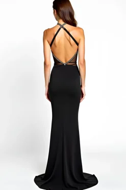 Halter Slit Long Mermaid Black Tie Dress