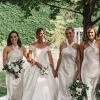 Halter Tea-Length Sleeveless Silver Satin Bridesmaid Dress