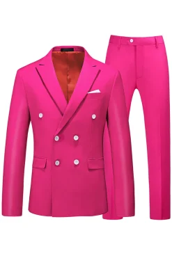 Hot Pink Double Breasted 2 Piece Prom Men Suits