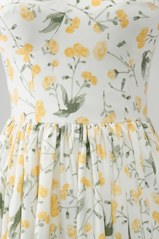 Ivory A-Line Floral Long Prom Dress