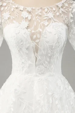 Ivory A-Line Puff Sleeves Wedding Dress with Appliques