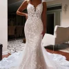 Ivory Backless Lace Mermaid Long Wedding Dress