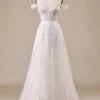 Ivory Detachable Off the Shoulder Corset Tulle Wedding Dress