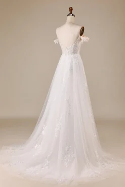 Ivory Detachable Off the Shoulder Corset Tulle Wedding Dress