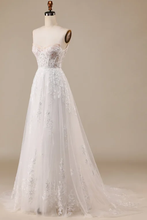 Ivory Detachable Off the Shoulder Corset Tulle Wedding Dress