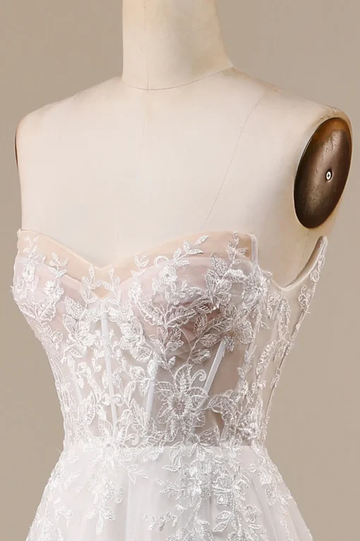 Ivory Detachable Off the Shoulder Corset Tulle Wedding Dress