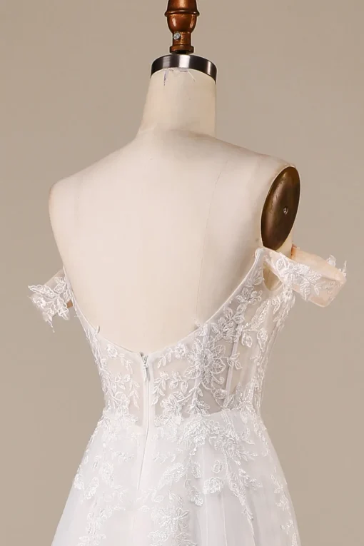 Ivory Detachable Off the Shoulder Corset Tulle Wedding Dress